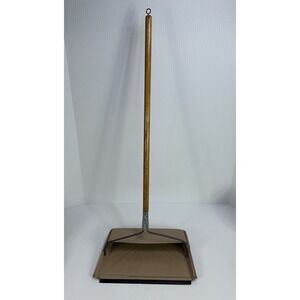 Vintage Fulton Steel Janitor Dustpan 30" Wood Handle 11-1/2" X 7" Tan